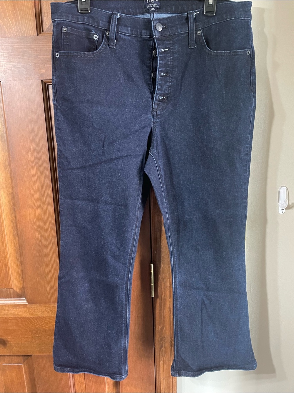 Dark Indigo Button-Fly Jeans. High rise crop flare 32
